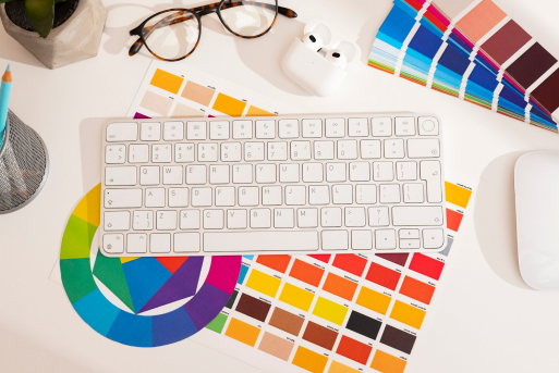 Female designer checking brand colors for a logo