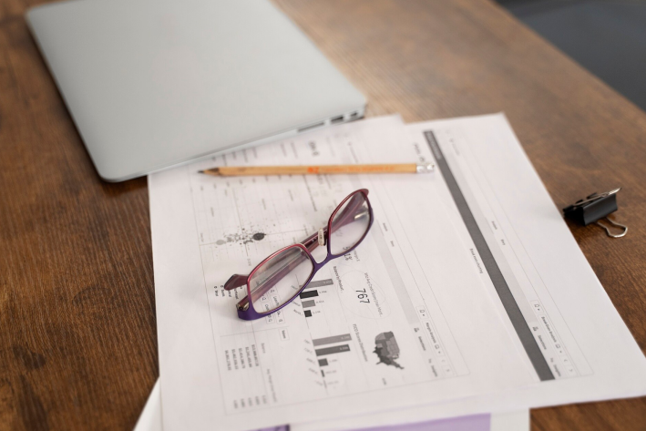 Paper with graph and laptop next to glasses and pencil-2